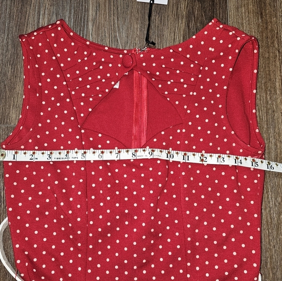 Unique Vintage Red and White Pencil Wiggle Cut Out Midi Dress W Belt SZ L Pin Up - Picture 14 of 15